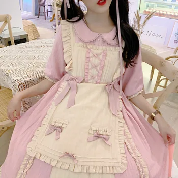 Aukštos Kokybės Japonų Kawaii Kreminės Mėlyna Pink Lolita Dress Moterų Peter pan Apykaklės Mielas Saldus Lankas Mergina Aukšto Juosmens Arbata Šalis Suknelė