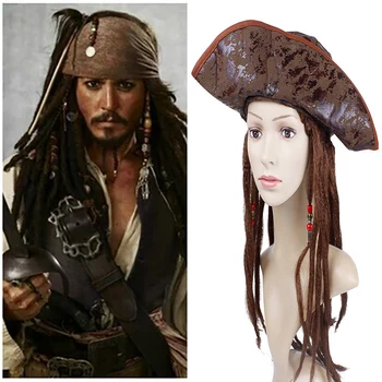 Helovinas kostiumas vyrams suaugusiųjų piratų kapitonas jack sparrow perukai skrybėlę karibų jūros piratai cosplay Priedai moteris vyras