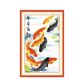 Pertekliaus metai po metų kryželiu rinkinys Kinų žodis žuvų pre-print 11ct vertus, siuvinėjimo 