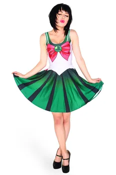 Merginos Sailor Moon Spausdinti Skater Dress Ponios Cosplay Sailor Moon Išgalvotas Šalis, Plisuotos Suknelė Grįžtamasis Teniso Suknelė Be Rankovių