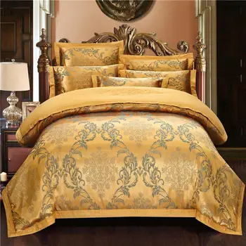 Sateen medvilnės aukso antklode padengti medvilnės paklode karalienė king size 4pcs patalynės komplektas prabangių siuvinėjimo lova nustatyti pagalvę shams