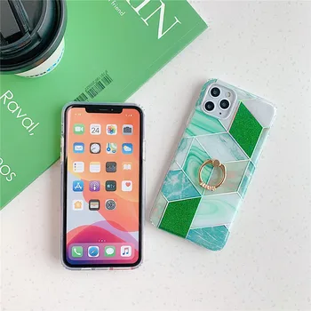 FLYKYLIN Atveju IPhone, SE 2020 m. 11 Pro Max XS Max XR 7 8 Plius Geometrija Electroplated Marmuras Su Piršto Žiedu Savininkas Telefono Coque