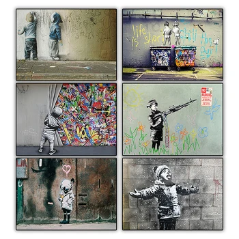 Grafiti Meno Banksy Drobė, Tapyba Vaikams Tualetą Spalvinga Lietaus Abstraktus, Plakatų ir grafikos Sienos Menas Nuotraukas, Namų Dekoro