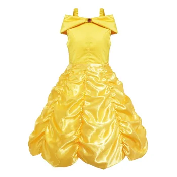 Merginos Gražuolė Princesė Dress Vaikai Belle Cosplay Kostiumai Baby Girl Dress Up Frock Geltona Išgalvotas Suknelė Bamblys Helovinas Šalis