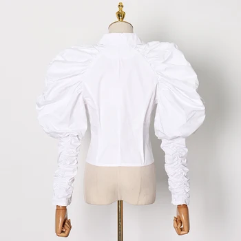 TWOTWINSTYLE Elegantiškas Ruched Tunika Marškinėliai Moterims V Kaklo Sluoksniuotos Atsitiktinis ilgomis Rankovėmis Palaidinė Moterų Mados Naują Drabužių 2020 Stilius