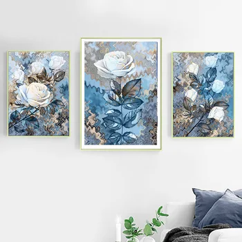 Abstract Blue Rose Gėlių Lapų Augalų Sienos Meno Tapybos Drobės Šiaurės Plakatai Ir Spausdina Sienos Nuotraukas Kambarį Namų Dekoro