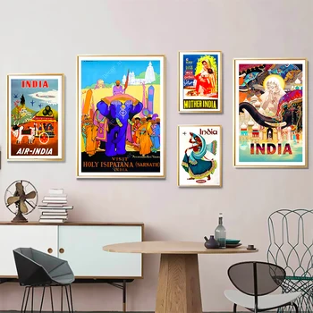 Pamatyti Indijoje Taj Mahal Dramblys Žemėlapis Vintage Retro Kelionės Klasikinis Drobės Paveikslai Kraft Plakatai Siena Lipdukas Namų Dekoro Šeimos Dovana