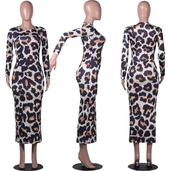 Echoine Rudenį Ilgomis Rankovėmis, Leopardas Spausdinimui Ilga Suknelė Seksualus Bodycon Suknelės Vakare Šalies Vestidos Klubas Komplektai
