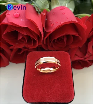 Vyrų, Moterų, Vestuvių Juostoje Rose Gold Volframo Žiedas Poliruoti Šepečiu Apdaila Beveled Kraštai