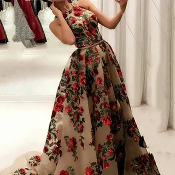 Moterims Gėlių Derliaus Vakarienė Suknelės Moterų China Aplikacijos Elegantiškas Mados Rankovių Slim Big Swing Ilgas Šalis Suknelės Naujos 2020 M.