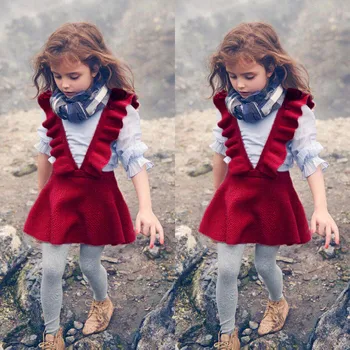 Rudenį, žiemą Vaikiška Mergaitė Vaikams Baby Mezgimo Megztinis Vientisų Rankovių Pynimas Suknelė Drabužių Vakarų stiliaus mados mielas šalies nuotrauka