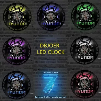 Hyundai Automobilių Logotipą Vinilo Įrašas Sieninis Laikrodis Apvalūs Tuščiaviduriai CD Įrašyti Laikrodis Kūrybos Antikos Stiliaus Namų Dekoro Kabo LED Laikrodis