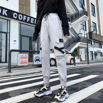 Karšto Didelis Kišenės Krovinių kelnės moterims Aukšto Juosmens, Palaidi Streetwear Baggy pants Tactical Kelnių hip-hop 2020 naujas poilsiu kelnes KZ56