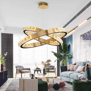 Naujas, modernus liustra apšvietimo žiedas crystal lempa kambarį prabanga namuose aukso nerūdijančio plieno kabinti šviesos šviestuvas