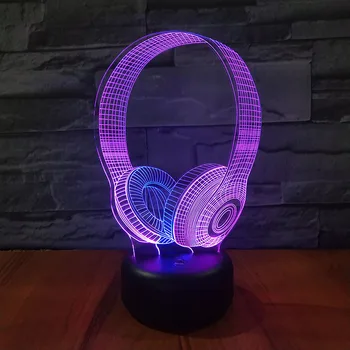 3D Lempos Ausines DJ Illlusion Muzikos Ausinių Modelio 3d Naktį Šviesos Ausinių Spalvinga Stalas Stalo Lempa Biuro Miegamojo Puošmena