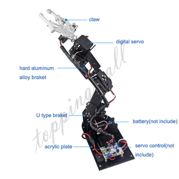 Arduino Robotas 6 DOF Aliuminio Gnybtas Letena Mount Kit Mechaninė Roboto Ranka & 6pcs Actuators Metalo Servo Horn-Sidabrinė