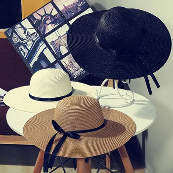 Didmeninė Karšto Pardavimo Mados Vasaros kelionių Populiarus vientisos spalvos Moterų paplūdimio saulės, skrybėlę, sulankstomas paplūdimio atostogų šiaudų skrybėlę didelis skrybėlę