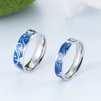 Vyriški žiedai, nerūdijančio plieno, mados žiedas vyrams mėlyna punk vyrų piršto žiedą, moterims, Aksesuarai Van Gogh dangaus juvelyriniai dirbiniai didmeninė
