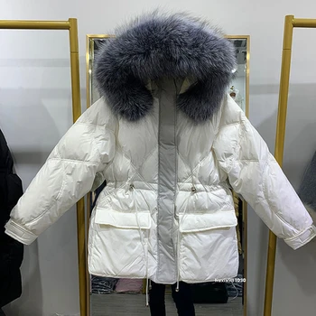 Nekilnojamojo Didelių Fox Fur Žemyn Paltai Moterims 2020 M. Žiemą Šiltas Parkas Moterų 90% Baltos spalvos Antis Žemyn Striukė su Gobtuvu Kailis Klirensas pardavimo YRF112