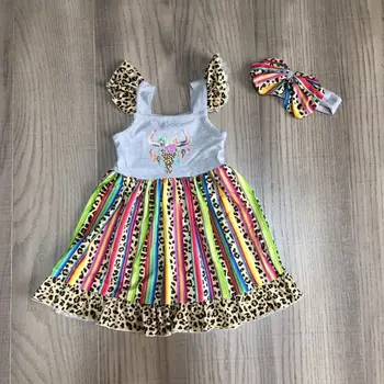 Kūdikių mergaičių vasaros berankovis suknelė mergaitėms karvės galva suknelė mergaitėms spalvotų leopard suknelė su lankelis