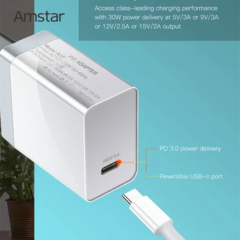 Amstar PD Įkroviklis 30W USB C Tipo Greito Įkrovimo iPhone 12 11 Pro Max X 