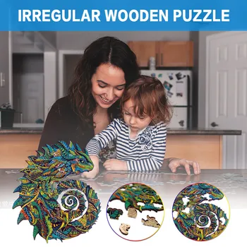 Nereguliarus Medinė Dėlionė Unikalios Formos Kūrybos Potvynių Dragon Puzzle Suaugusių Vaikų Vaikas Dovana Žvalgybos Kevelopment Žaislai