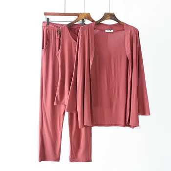Pižamos moterims pijama shein sleepwear 2021 m. vasarą modalinis liemenė+kelnės+cardigan 3 gabalus rinkinys moterims seksualus apatinis trikotažas laisvi, namų kostiumai