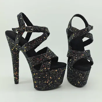 Leecabe Juoda Shinny Blizgučiai stiliaus aukšto kulno sandalai 17cm/colių seksualus modelis batai ašigalio šokių bateliai