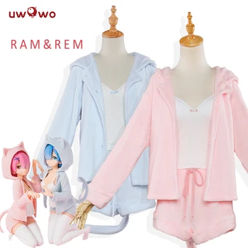 UWOWO Re:Gyvenimas kitame pasaulyje nuo nulio Cosplay Rem Ram Seksualus Katės Ausies Ver Kostiumas Moterims Anime Re nulio Cosplay Pižama