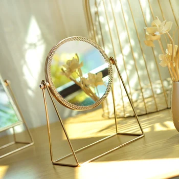 Retro Šviesos prabanga Europos metalo aukso makiažo veidrodėliai namų darbalaukio namų aikštėje turas Dekoratyviniai Veidrodžiai WJ527