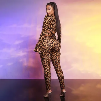 BIIKPIIK Leopard Tuščiaviduriai Iš Sexy Spausdinti Dviejų dalių Rinkiniai Clubwear Bodycon Atsitiktinis Ištaigingas Dėvėti Vieną Petį Moterų Kostiumas Pagrindinio Drabužiai
