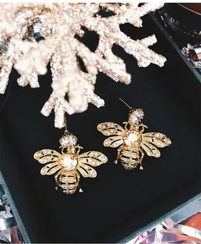 Rongho dizainas, Vintage kristalų bitės stud auskarai moterims mielas papuošalai, Aukso vabzdžių auskarai, pakabukas prekės bijoux auskarai