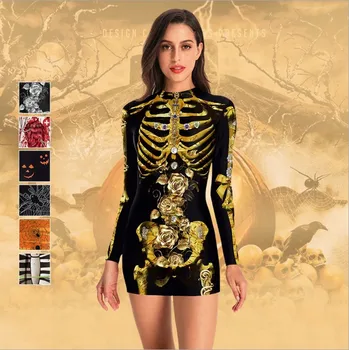 Naujas Helloween Cosplay Baisu Kostiumas Suknelė Suaugusiųjų Skeletas Bodysuit Karnavalas Šalies Veiklos Velnias Dvasios Moteris