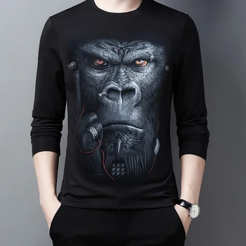 Vyriški Negabaritinių 3D T-shirt pavasarį, rudenį Gorila Screenprinting ilgomis rankovėmis gotikos grafinis tees medvilnės Juokinga Atsitiktinis Streetwear