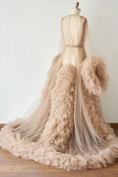 Vestido De Mulher 2020 M. Realus Vaizdas Šampano Tiulio Raukiniai Ilgai Moterų Suknelės Photoshoot Reljefiniai Rankovėmis-line Tiulio Skraiste