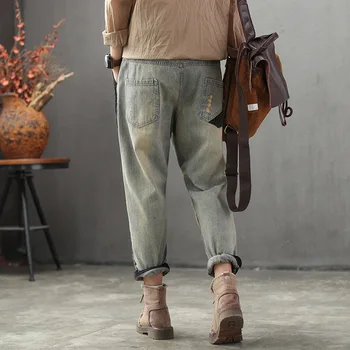 Max LuLu Rudens Mados Korėjos Dizaineris Kankina Haremo Kelnės, Moteriški Prarasti Punk Skylių Džinsai Vintage Moterų Džinsinio Audinio Kelnės Plius Dydis