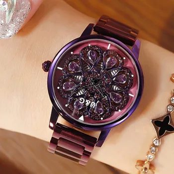 Top Prabangūs moteriški Žiūrėti Lady Nerūdijančio Plieno Laikrodžiai Šviečia Sukimosi Moterų Rose Žiūrėti Laikrodis montre femme cuir dames horloge
