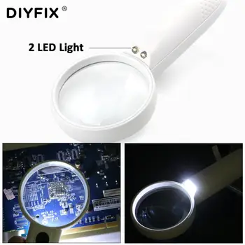 DIYFIX 4X Optinis Kišeninis didinamasis stiklas Skaityti Didinamąjį Loupe Stiklo su 2 LED Žibintai, Ergonomiška Rankena(Baterijos neįtrauktos)