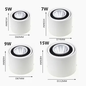 360 Laipsnių Reguliuojamas LED Lubų šviestuvas 5/7/9/15W pritemdomi fone vietoje šviesos Paviršiaus Sumontuoti lubų šviesos AC85-265V lampada