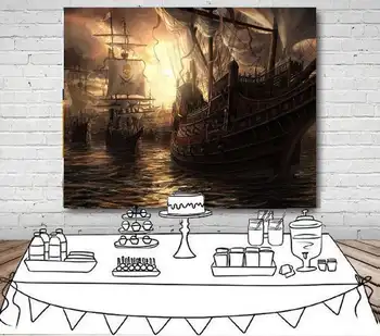 Kaukolė Plaukti Piratų Laivas su gimtadieniu kūdikio, vaiko nuotrauka fone fotografijos backdrops kokybės vinilo