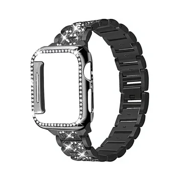 Deimantų Atveju+diržu, apple watch band 44mm 40mm, Nerūdijančio Plieno apyrankė correa atveju+iwatch juosta 42mm 38mm 5 4 3 2 44 42 40mm