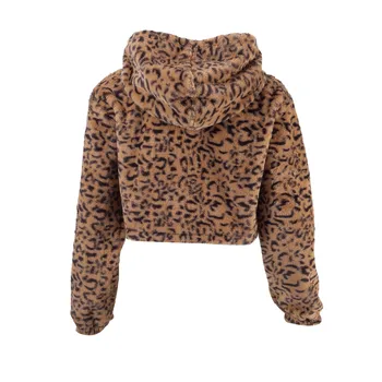 2020 Naujas Rudens-Žiemos Mados Leopard Pliušinis Palaidinės Ilgomis Rankovėmis Megztinis Prarasti Streetwear Apkarpyti Viršūnes Hoodies Outwear