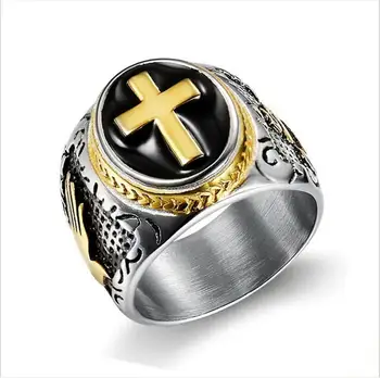 Aukso Sidabro spalvos Nerūdijančio Plieno Vyrų Hip-hop Meldžiasi Rankas su Kryžiaus žiedas mados derliaus mens Hiphop žiedas papuošalai, dovanos