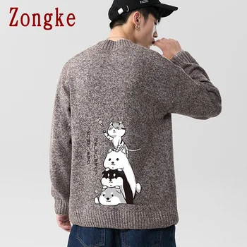 Zongke 2021 Japonija Stiliaus Animaciją Kačių Derliaus Megztiniai Vyrams, Drabužiai, Megztiniai Vyrams Kailis Vyrų Megztinis 5XL