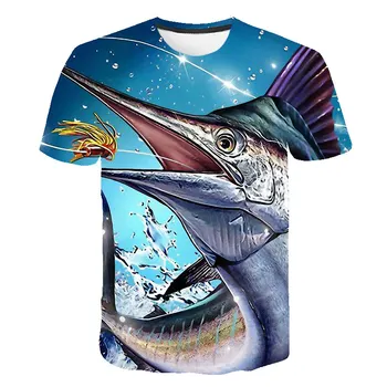 Išskleidžiamajame laivo Žvejybos marškinėlius casuall stiliaus Skaitmeninis žuvų Trumpas Rankovės O-kaklo 3D print T-shirt Didysis baltasis ryklys sandbeach vaikai dydis