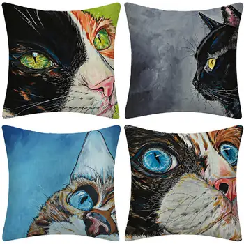 Close-up of Lovely Cat Veido Lino Mesti Užvalkalas Pagalvėlė Padengti Dekoracija Namuose Audinio Kėdės pagalvių užvalkalai namų dekoro