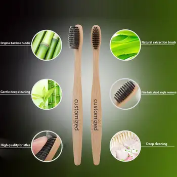 300pcs Logotipas pritaikyti Natūralaus Bambuko medžio anglies dantų šepetėlį, dantų šepetėliai Minkšti Šeriai Capitellum Pluošto Ekologiškas Burnos Priežiūros