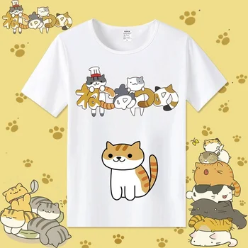 Harajuku marškinėlius Moterims Kawaii Katė marškinėliai Vasaros Japonija Preppy Stilius Atspausdintas t-shirt Naujovė Neko Atsume Anime Viršūnes korėjos Drabužių