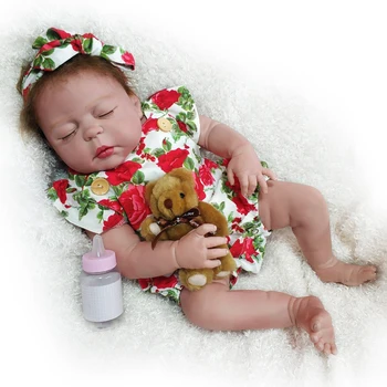 NPKDOLL Reborn Baby Doll 22 Colių Visas Vinilo, Kūnas Gyvas Miega Mergina Gėlių Suknelė Kalėdų Dovanos Mergaitėms