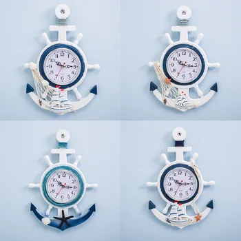 Viduržemio jūros regiono stiliaus, mėlynos ir baltos vairo vairininkas inkaro creative cool sieninis laikrodis elektroninis žiūrėti dekoratyvinis buriavimo laikrodis